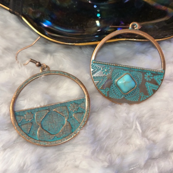 Turquoise Round Drop Earrings - Picture 4 of 5
